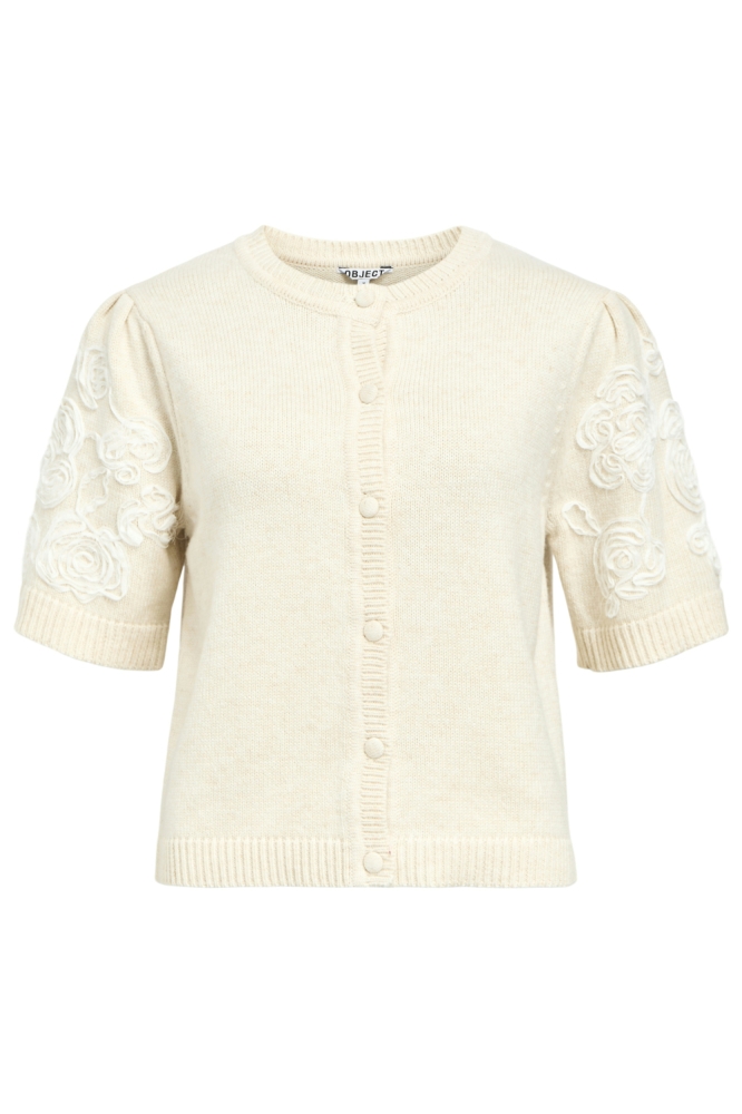 OBJJANE 2/4 RE KNIT CARDIGAN 140 23047229 White sand/Mel. w.